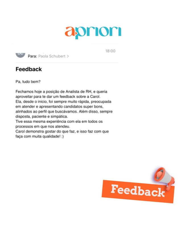 Nosso time brilhando! ✨

Recebemos um feedback incrível de um cliente sobre o excelente trabalho da @karol_ribeiroferm

👏 Parabéns pela dedicação e profissionalismo, que fazem toda a diferença. Seguimos juntos, entregando excelência!

Quer saber mais sobre os serviços da Apriori?

Clica no link da BIO!

#rh #recrutamento #consultoria #vagas