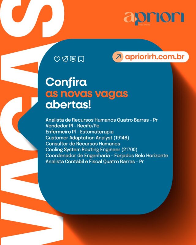 Confira agora mesmo as vagas recentemente colcoadas no ar!

1692 Analista de Recursos Humanos Quatro Barras - Pr
1693 Vendedor Pl - Recife/Pe
1694 Enfermeiro Pl - Estomaterapia
1566 Customer Adaptation Analyst (19148)
1695 Consultor de Recursos Humanos
1696 Cooling System Routing Engineer (21700)
1547 Coordenador de Engenharia – Forjados Belo Horizonte - Mg
1698 Analista Contábil e Fiscal Quatro Barras - Pr

Cadastre-se no link da BIO!

#consultor #rh #enfermagem #engenharia #recife #contábil